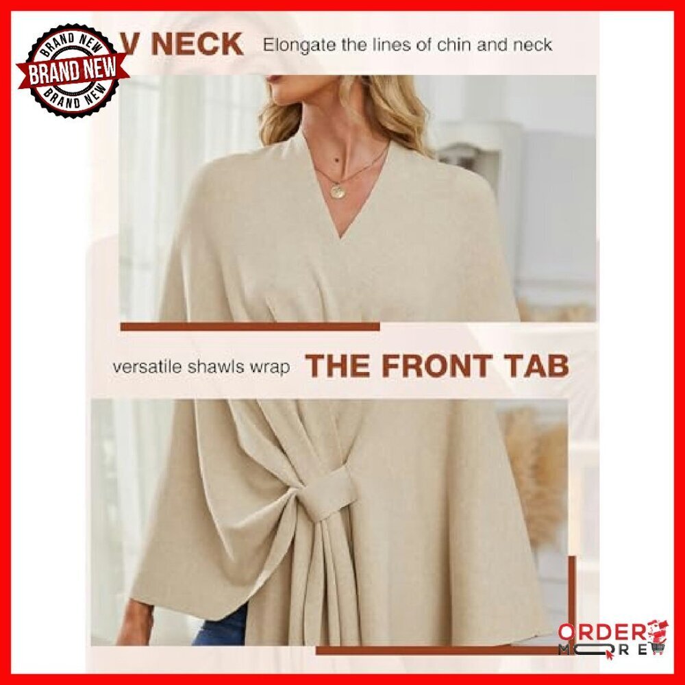 Soft Double Knit Poncho Shawl Wrap Open Front One Size Fits Most - Picture 6 of 8
